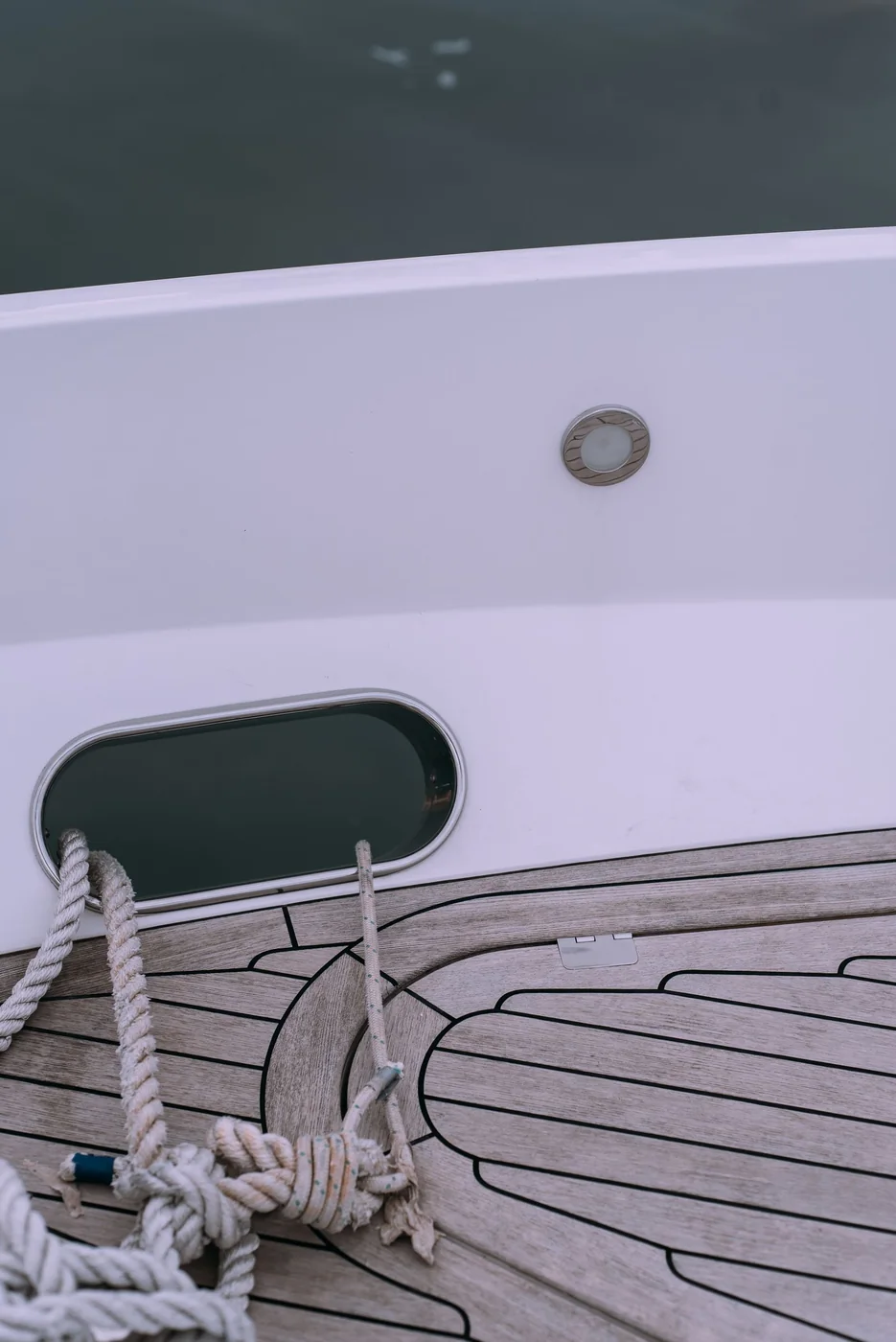 Bright seating inside a yacht.